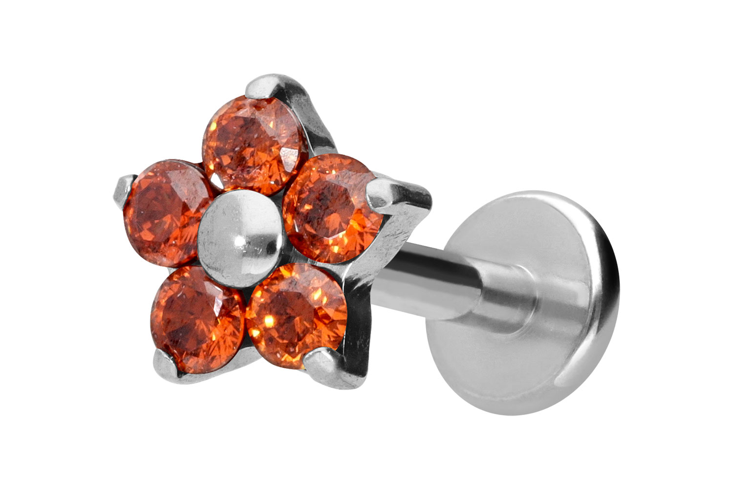 Titan Labret Piercing mit Innengewinde KRISTALLBLUME